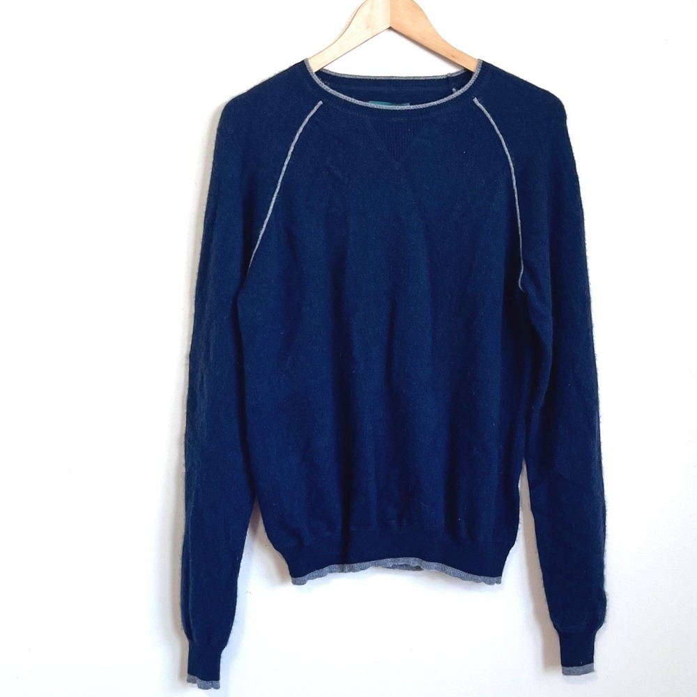 Hammacher Schlemmer Mens 100% Cashmere Sweater Size‎ M Blue Crew Neck Classic